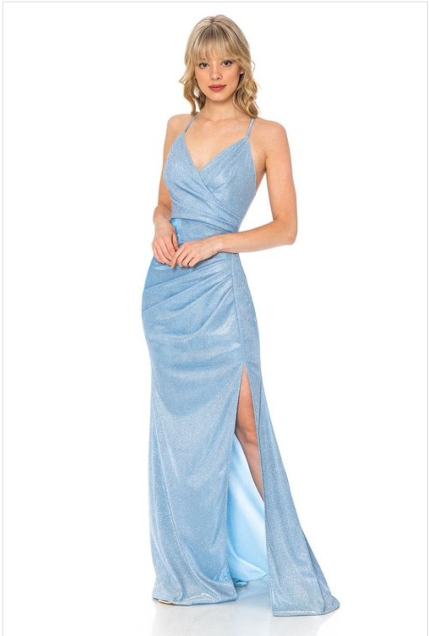 Thumbnail: Metallic Strappy Wrap Style Evening or Ball Dress
