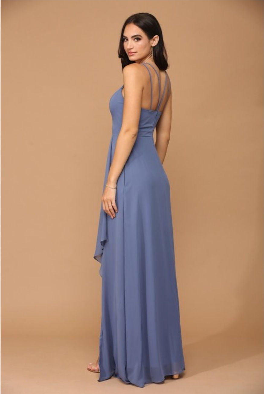 Thumbnail: Halter Neck Ruffle Front Bridesmaids Dress