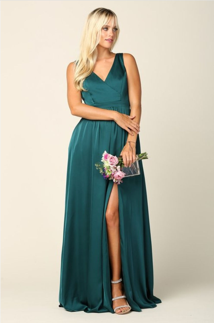 Thumbnail: Satin A Line Dress Thigh High Slit