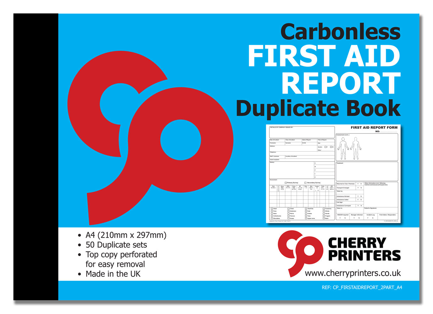 Cherry Printers First Aid Report A4 Duplicate NCR with Body Map Front Cover