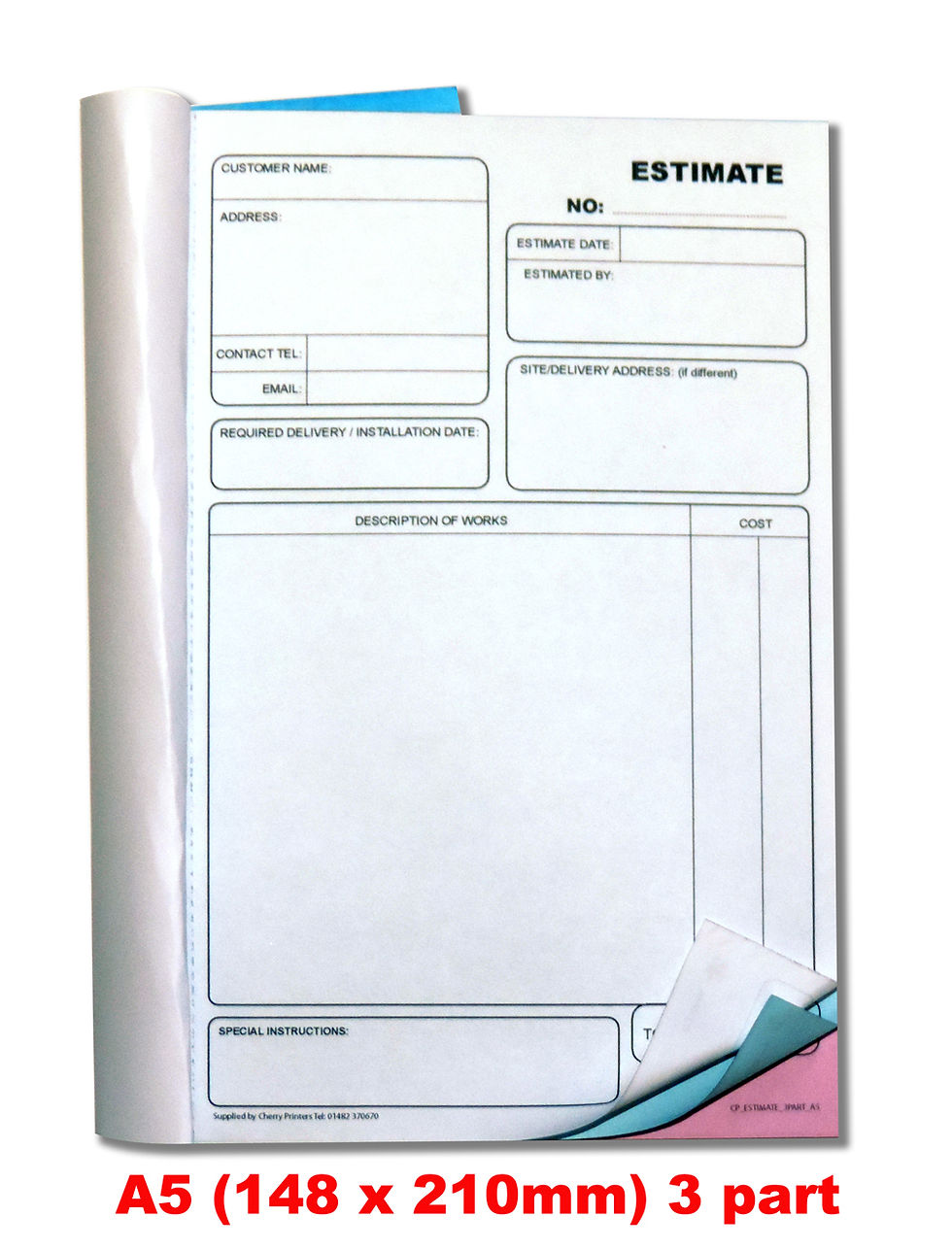 Thumbnail: Cherry Printers NCR Estimate / Quote Book A5 Triplicate