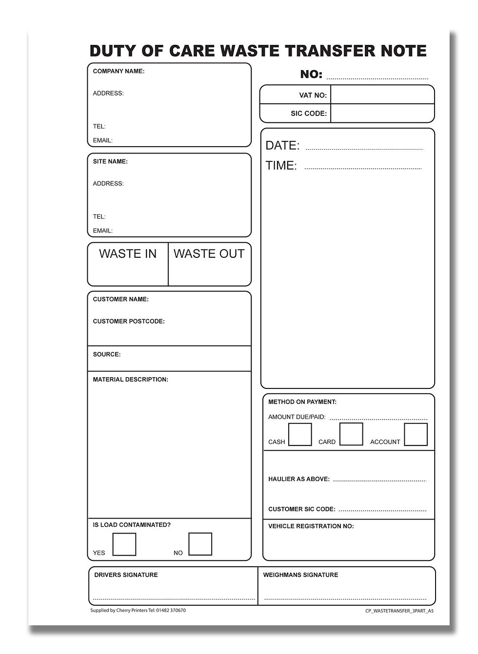 Thumbnail: NCR Waste Transfer Book A5 Triplicate