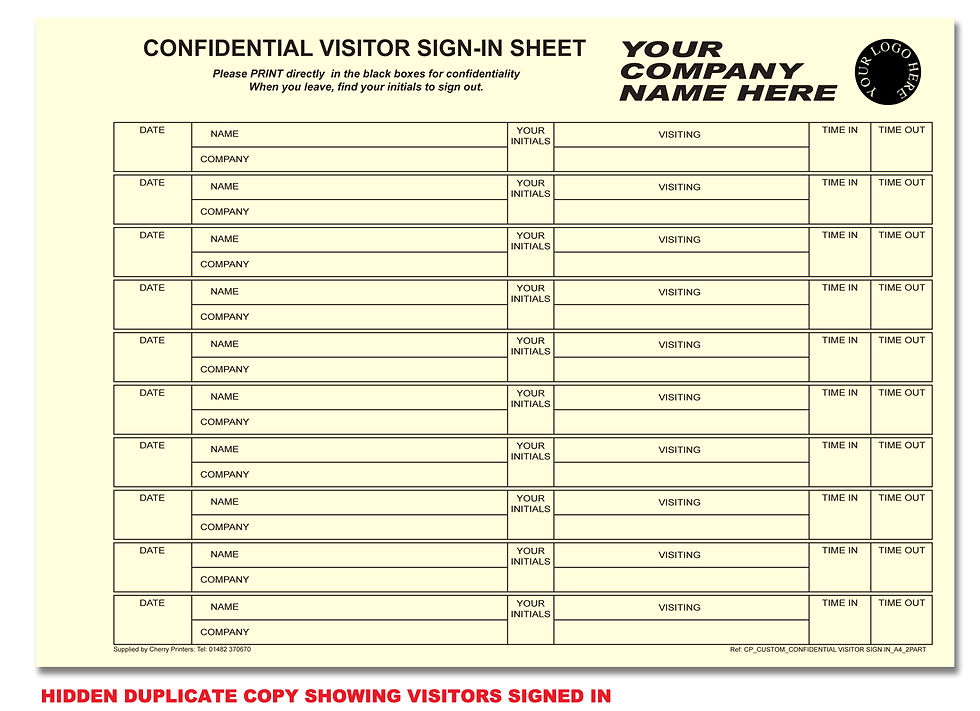 Thumbnail: Cherry Printers NCR Custom Confidential Visitor Sign In BookPrivate bottom copy