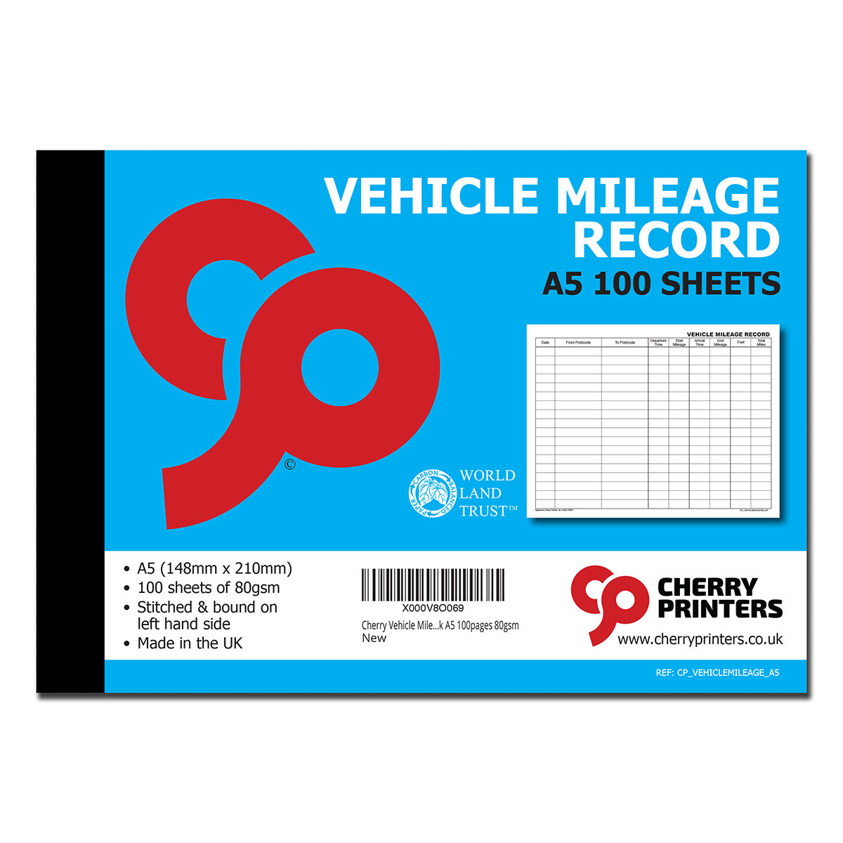 Vehicle Mileage Log Book A5 Hull Cherry Printers