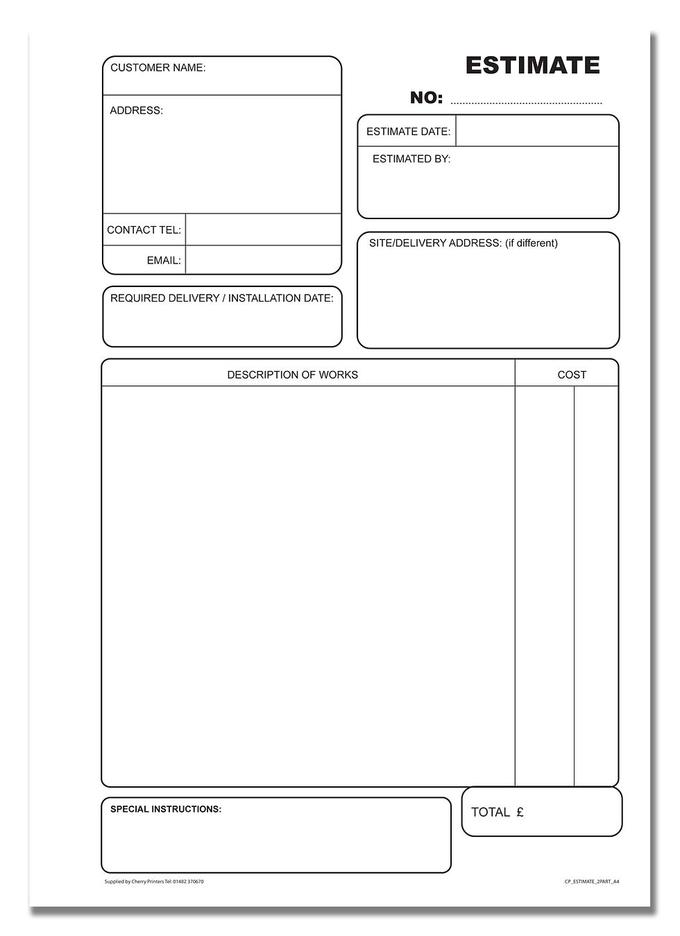 Thumbnail: Cherry Printers NCR Estimate / Quote Book A4 Duplicate