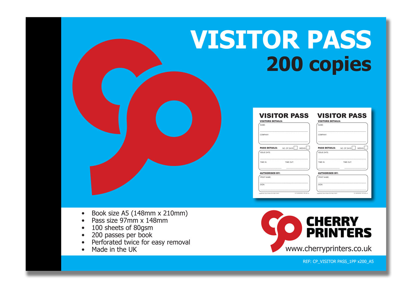 Cherry Printers Visitor Pass Book A5 100pages 80gsm 200 passes per book
