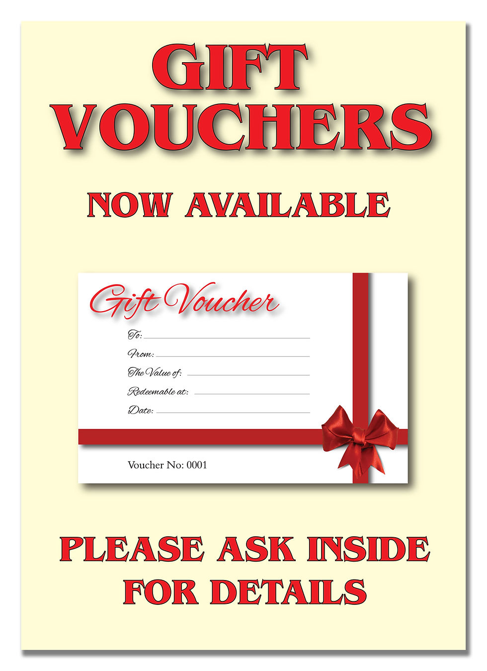 Thumbnail: Cherry Printers Red Bow Gift Voucher Book A4 Poster