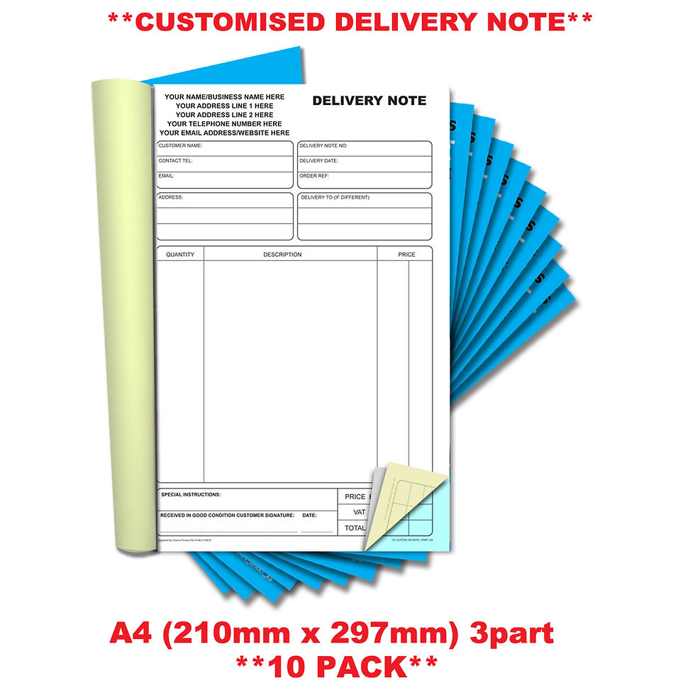 NCR *CUSTOM* Delivery Note Triplicate Book A4 Packs | Cherry printers
