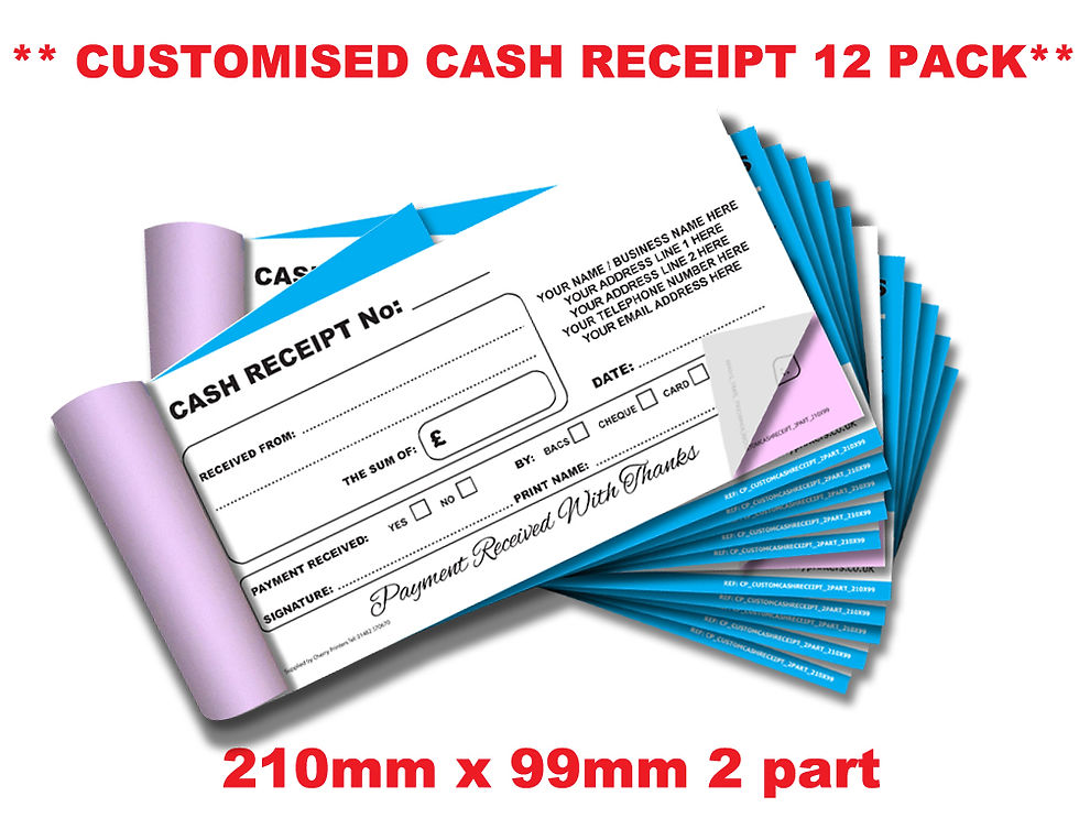 Thumbnail: Cherry Printers Custom Cash Receipt Duplicate NCR 99mm x 210mm Pack of 12