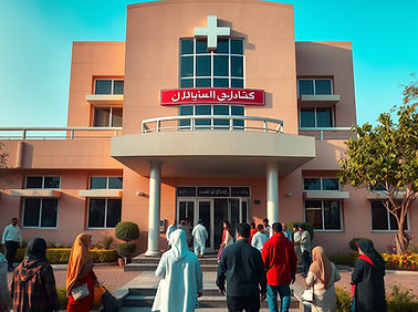 image of a healthcare facility with a people in front that just built in pakistan no name