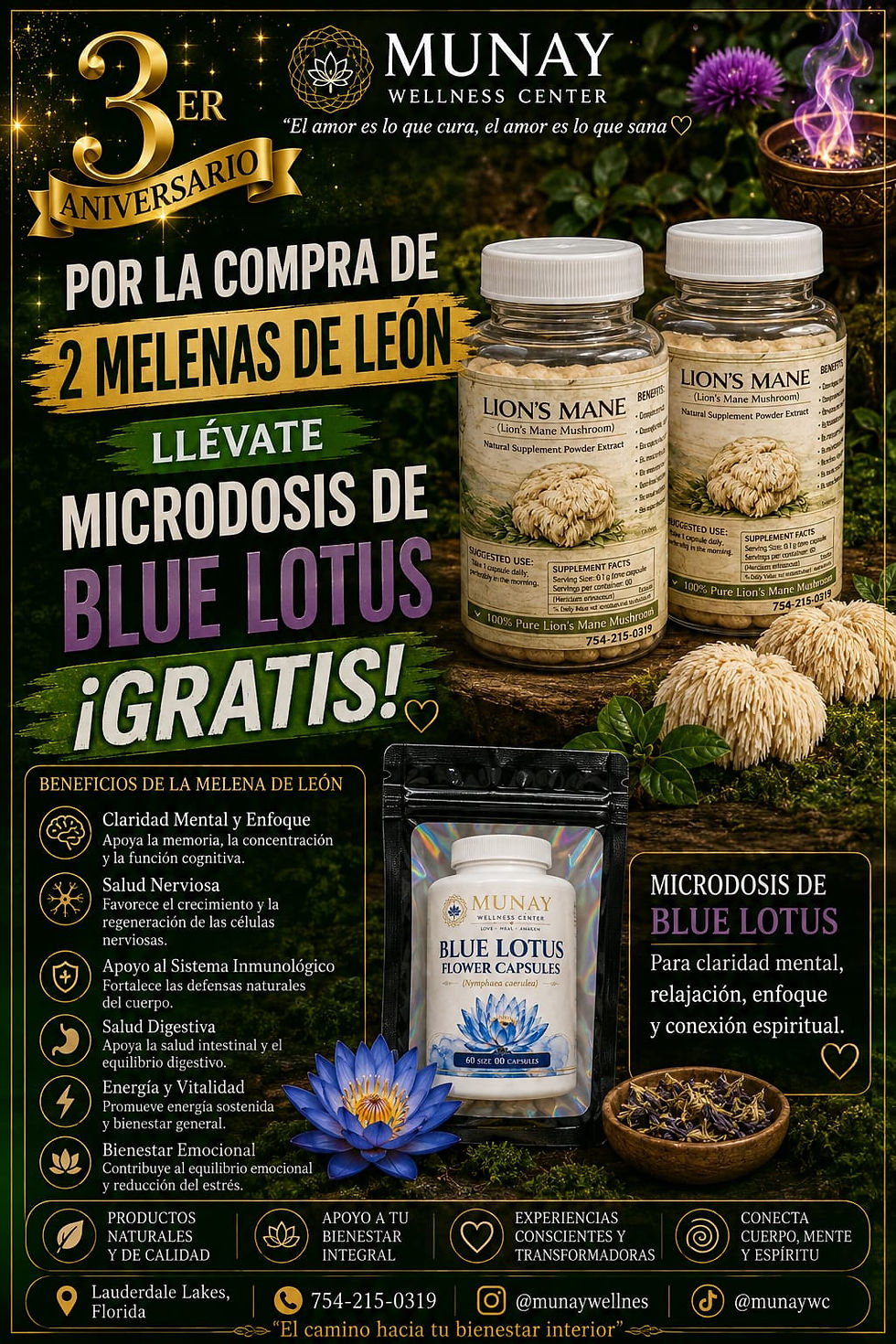 Melena de León y Blue Lotus – oferta especial de Munay Wellness