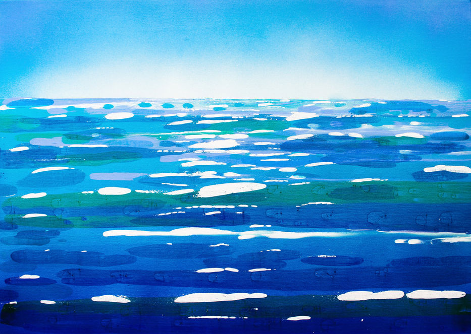 Painted Seascape of blue, green and aquamarine. 