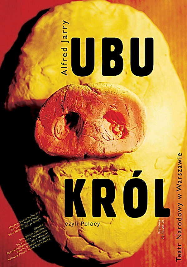 theatre poster for the play "King Ubu", shows a mask with the pig nose