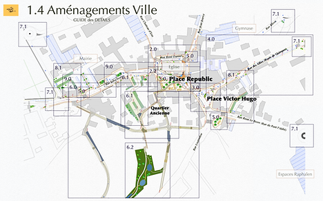 plan guide, Aménagement de ville, traitement des eaux, éclairage, circulation, terrasses