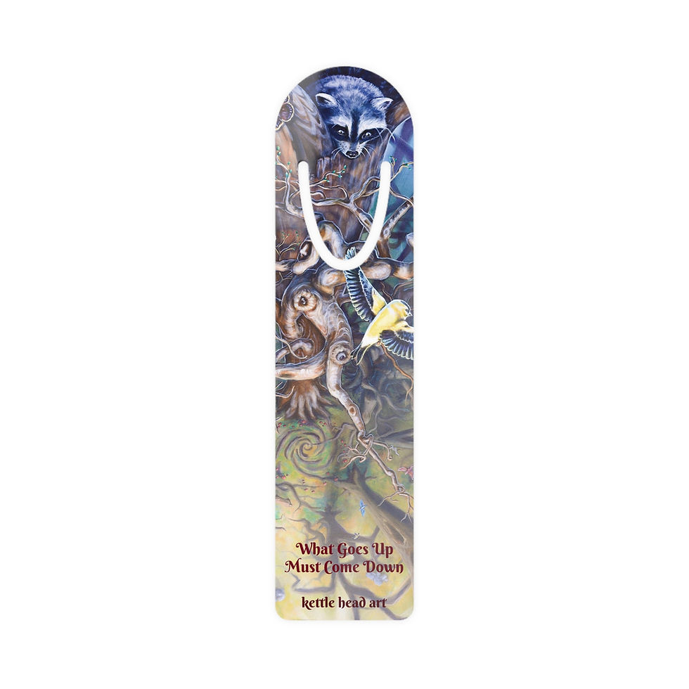 Thumbnail: Up/Down Bookmark — Fantasy Forest scene, Raccoon “What Goes Up Must Come Down”