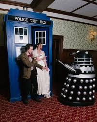 a doctor who themed wedding with a dalek and police call box