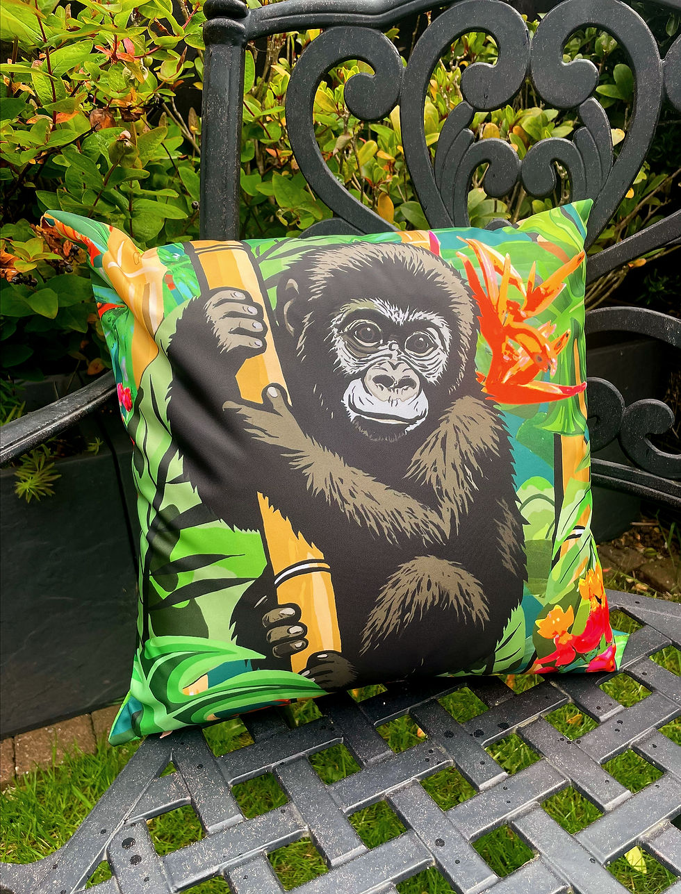 Thumbnail: Outdoor Garden Waterproof Cushion-Forest Floor Baby Gorilla Teal Green Tropical