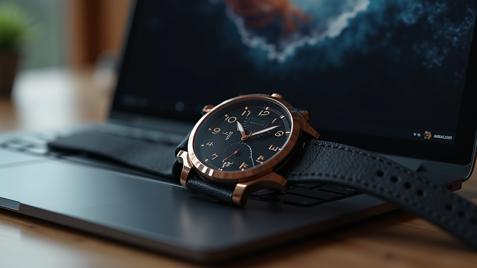 Eye-level view of a bespoke watch design interface on a laptop screen