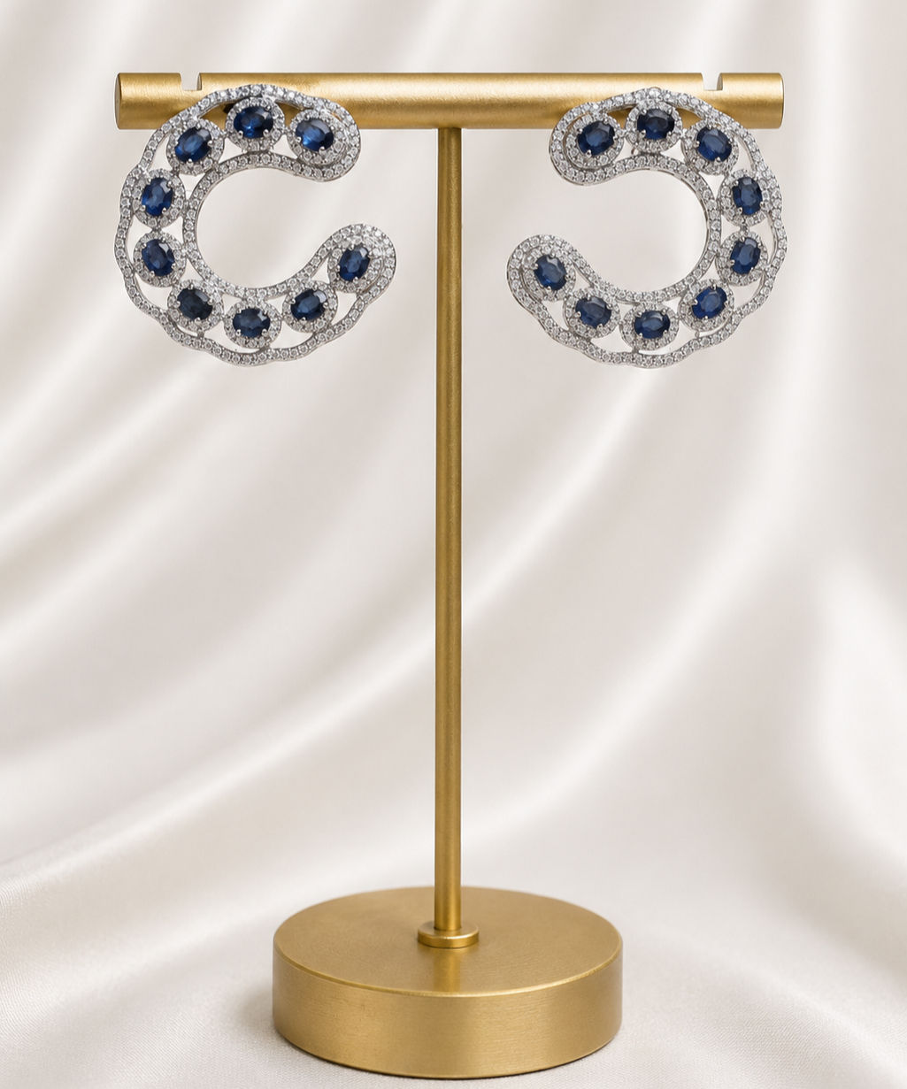.925 Sterling Silver Blue Sapphire earring pair