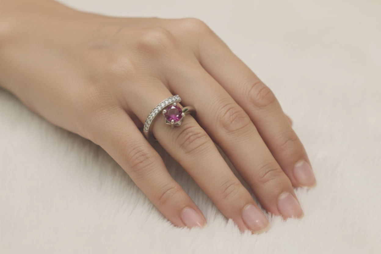 .925 Sterling Silver Pink Tourmaline Adjustable Ring