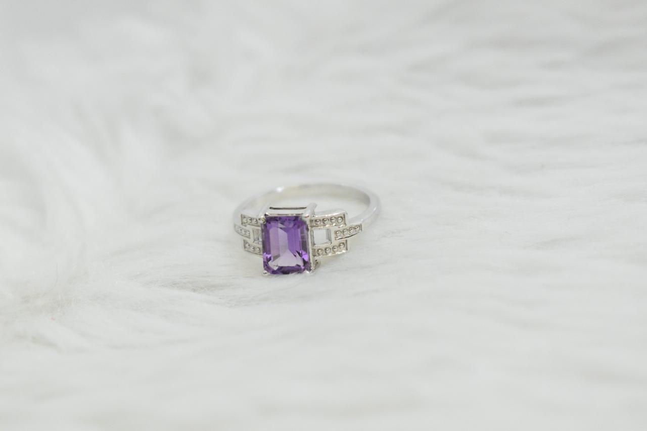 .925 Sterling Silver Amethyst Statement Ring