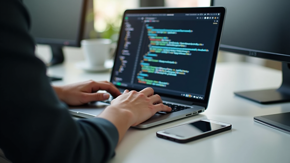 Close-up view of a developer coding a website on a laptop