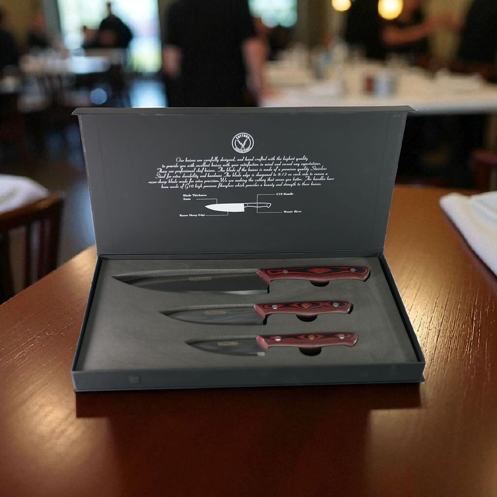 Thumbnail: CUTTHRU Kitchen Knife 3pcs Set Chef Knife 20cm Blade, Utility Knife 13cm Blade,