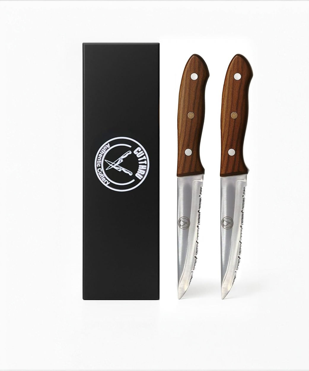 CUTTHRU Set of 2 Steak Knives Presented in a Luxurious Wooden Case