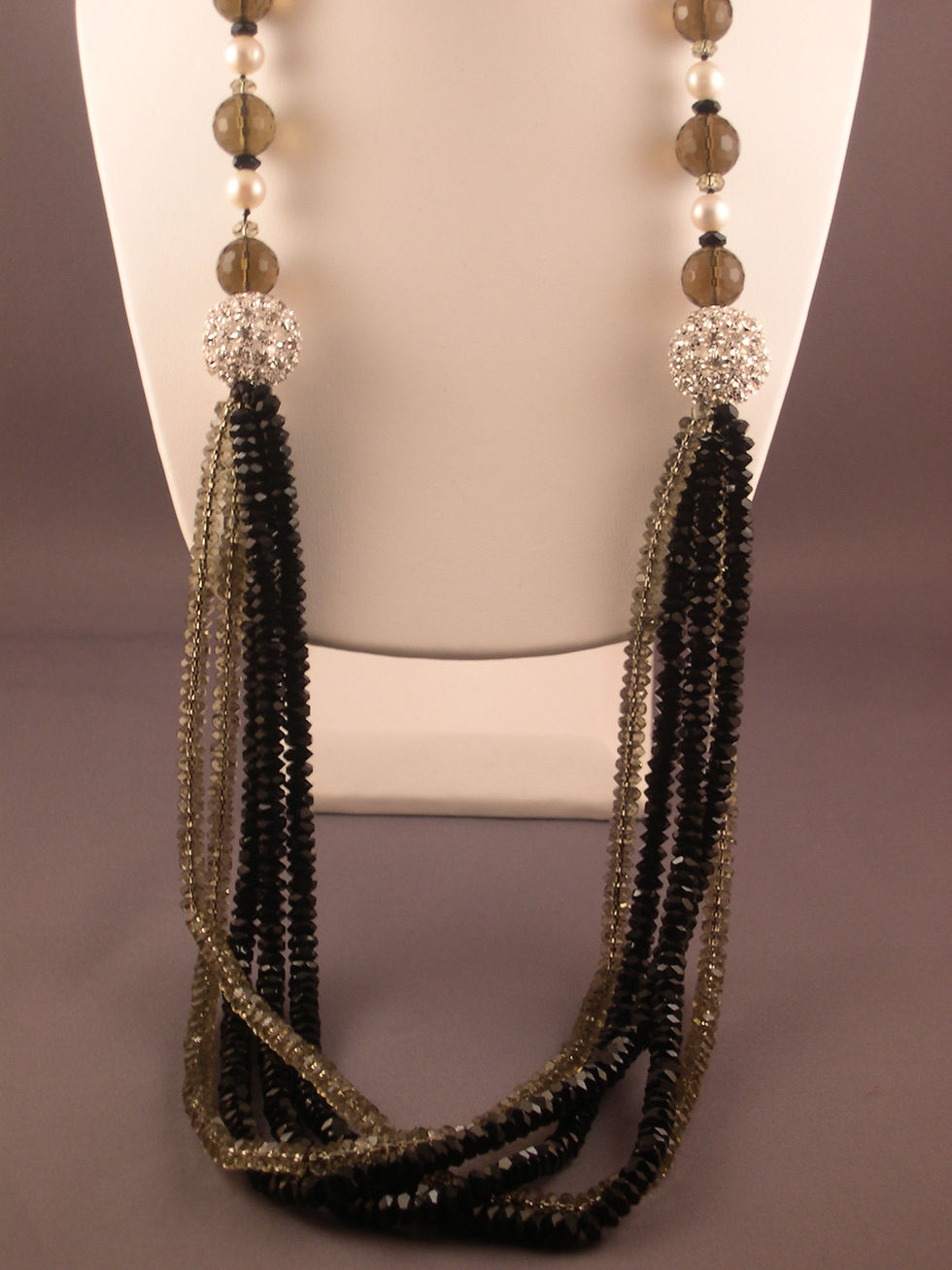 Thumbnail: Smoky crystals, pearls and several strands of Czech necklace