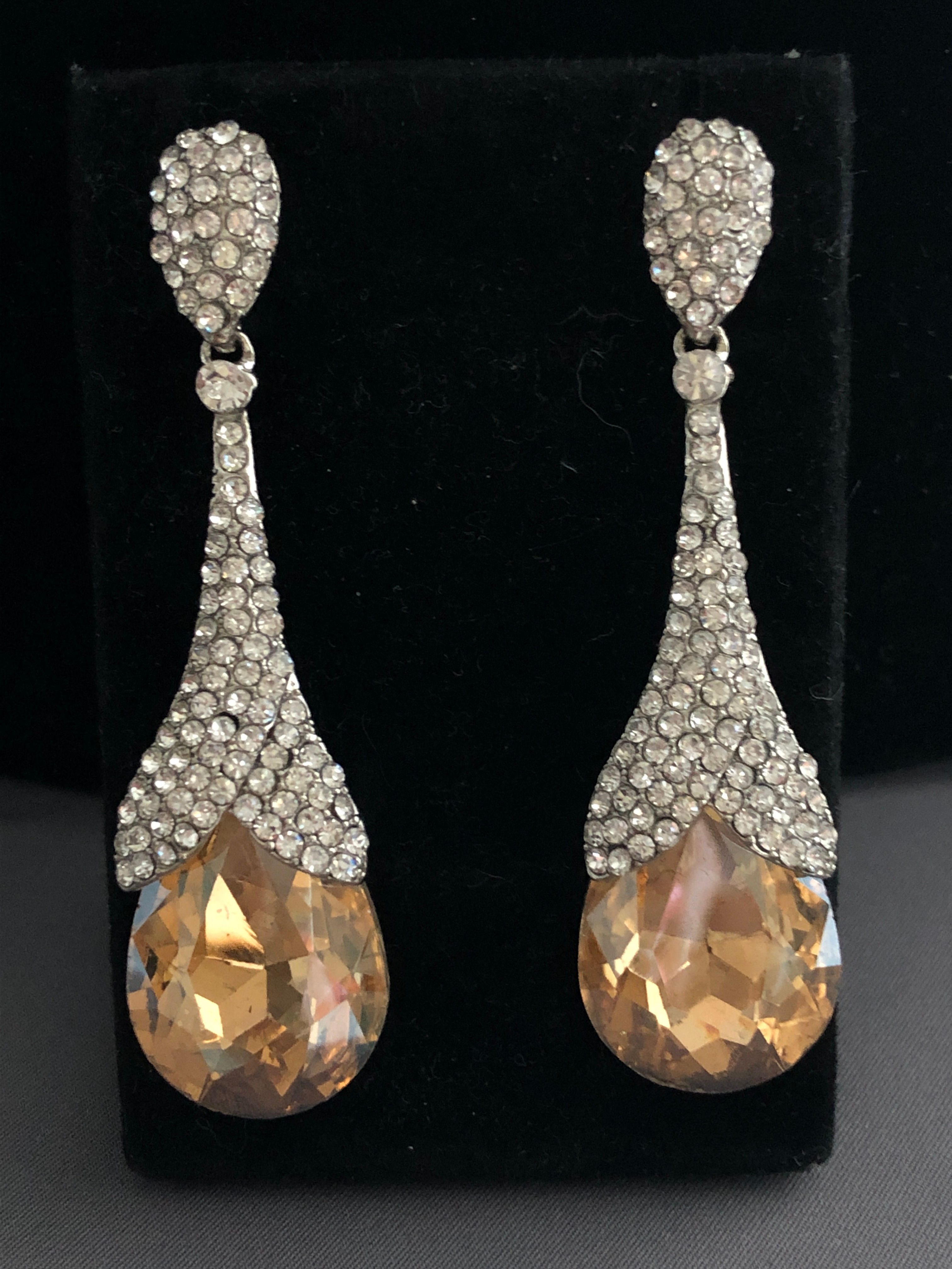 Champagne and clear drop pierced earrings