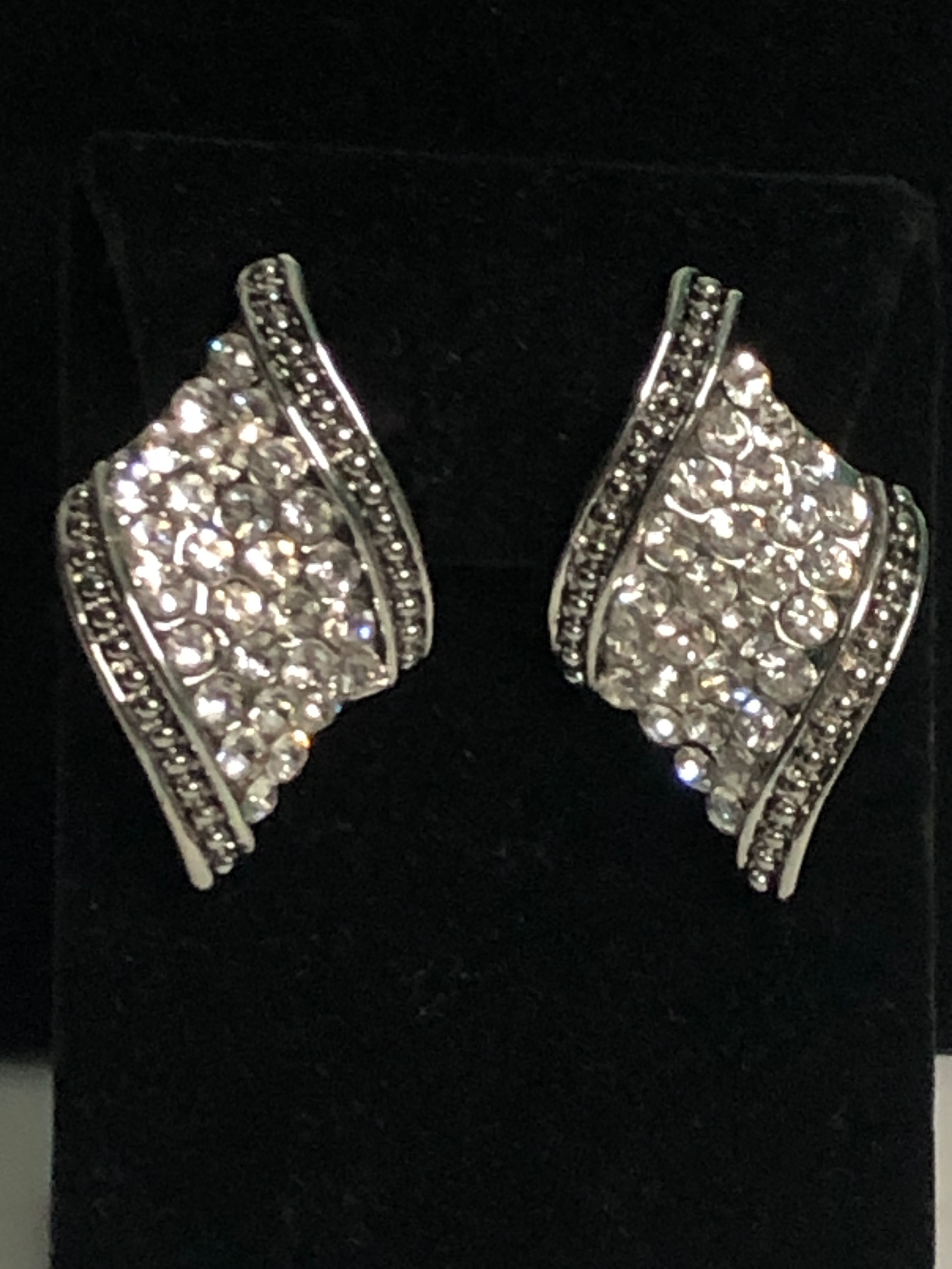 Silver with clear Austrian crystal clip on earrings