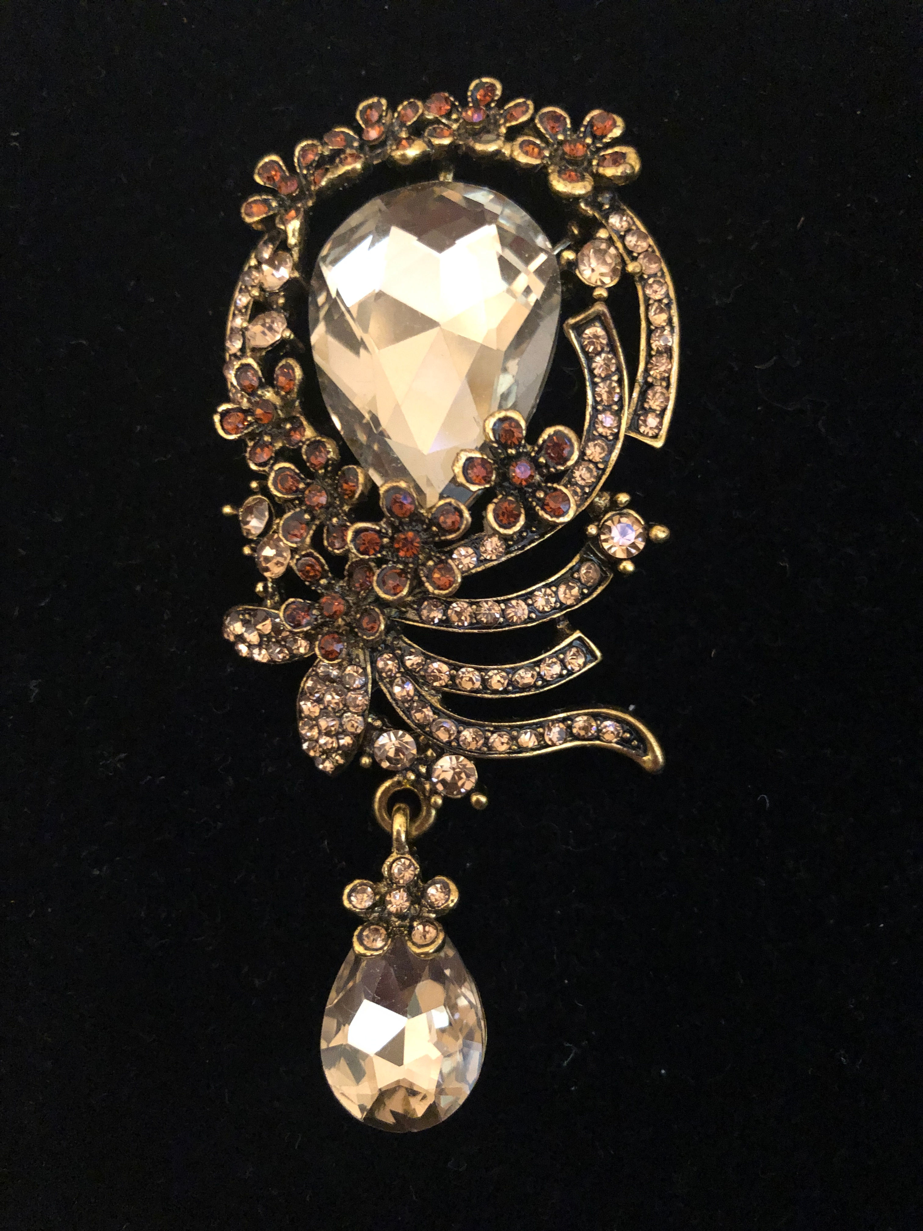 Large tear drop Austrian crystal brooch