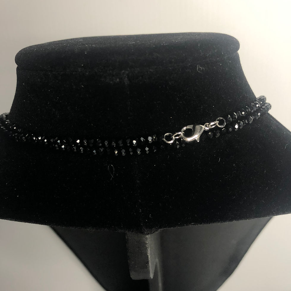 Thumbnail: Black hematite beaded necklace with large black leaf in clear crystals