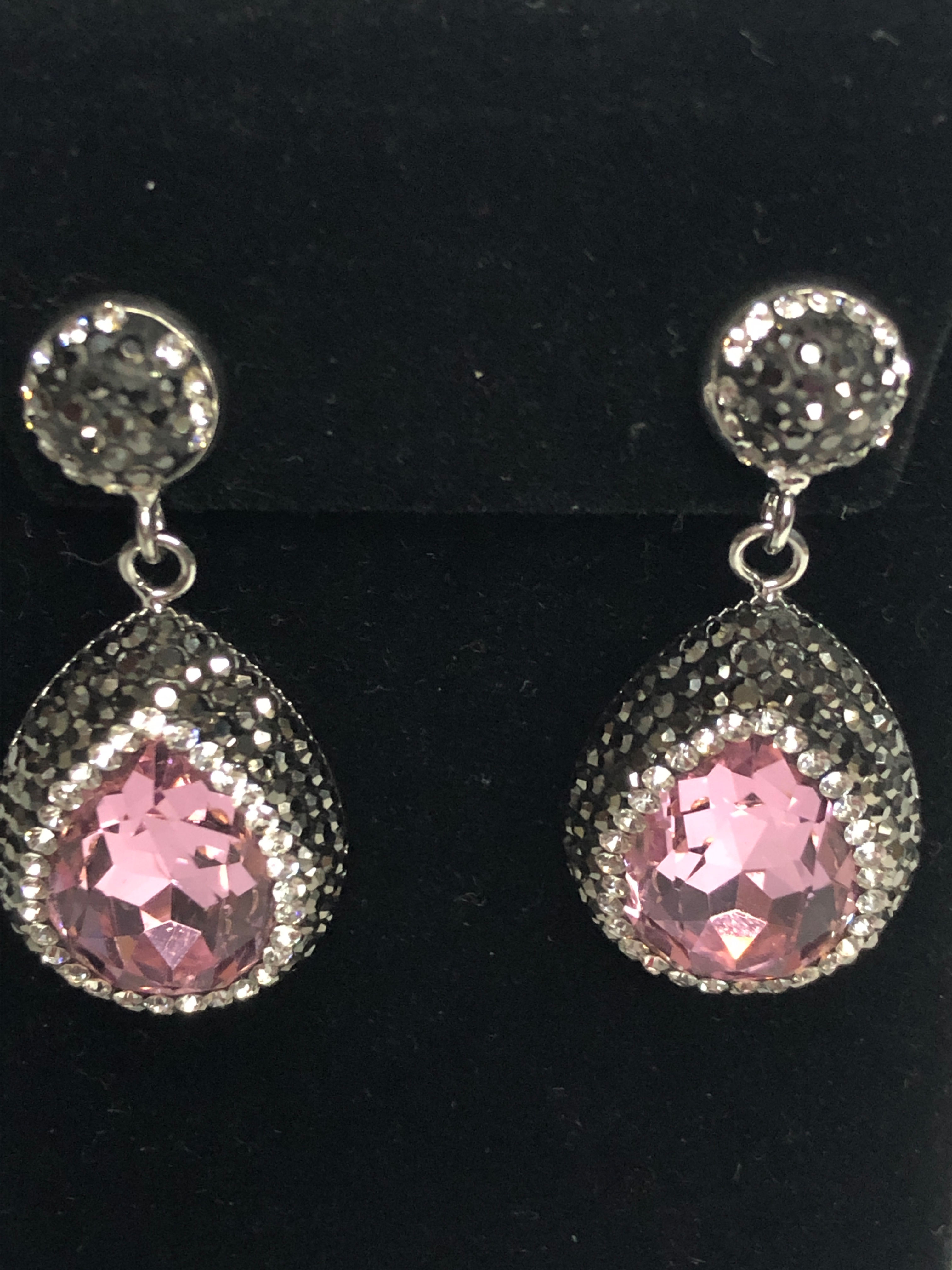 Tear drop Pink on Silver Earrings