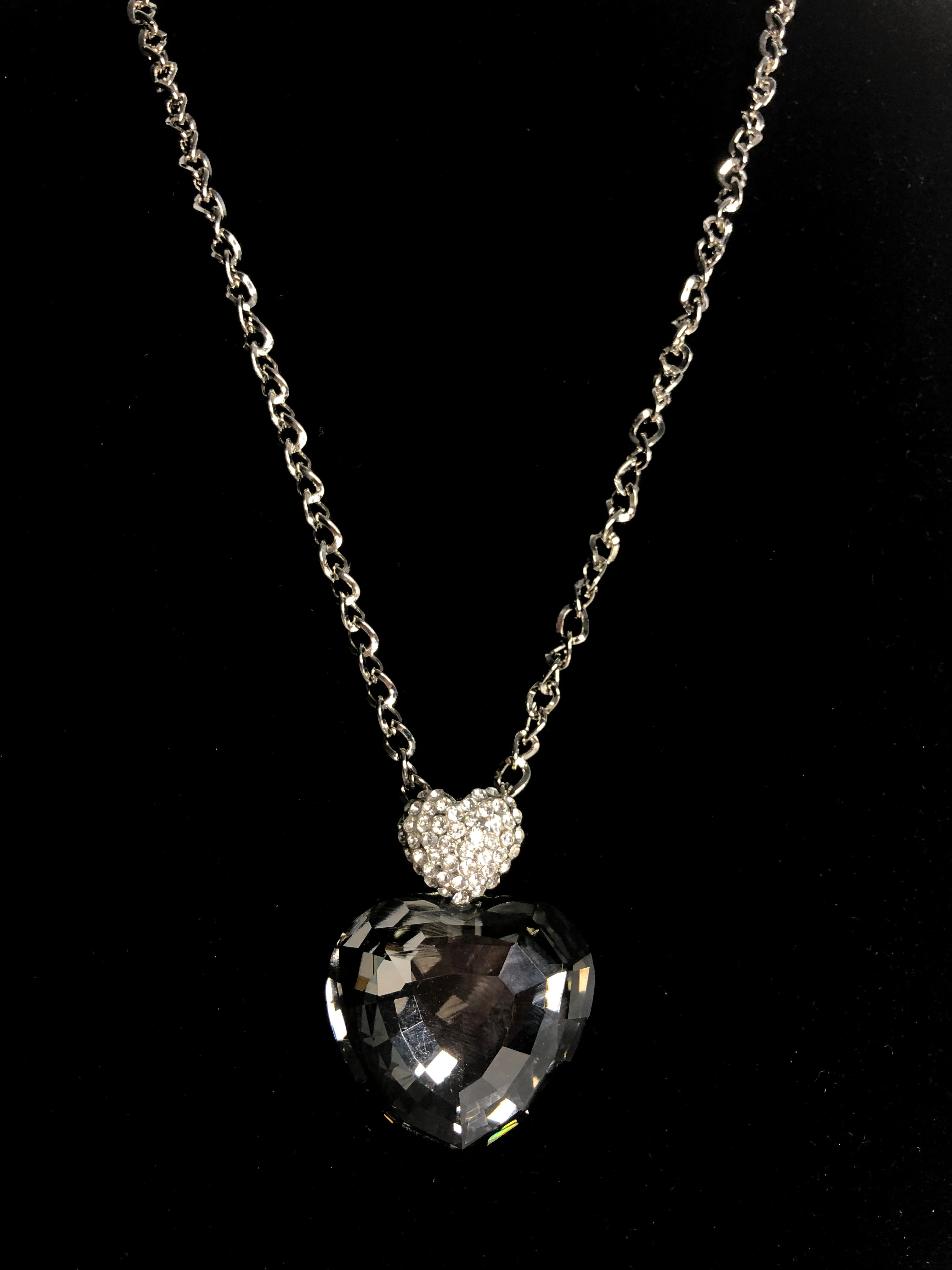 Smoky quartz heart necklace with Austrian crystals