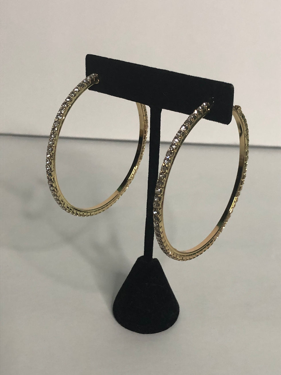 Thumbnail: Gold large crystal earring in clear crystals