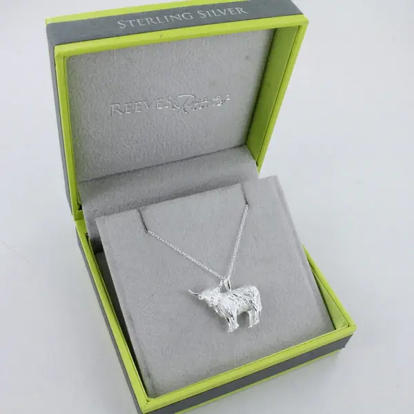Sterling silver standing Highland cow pendant 