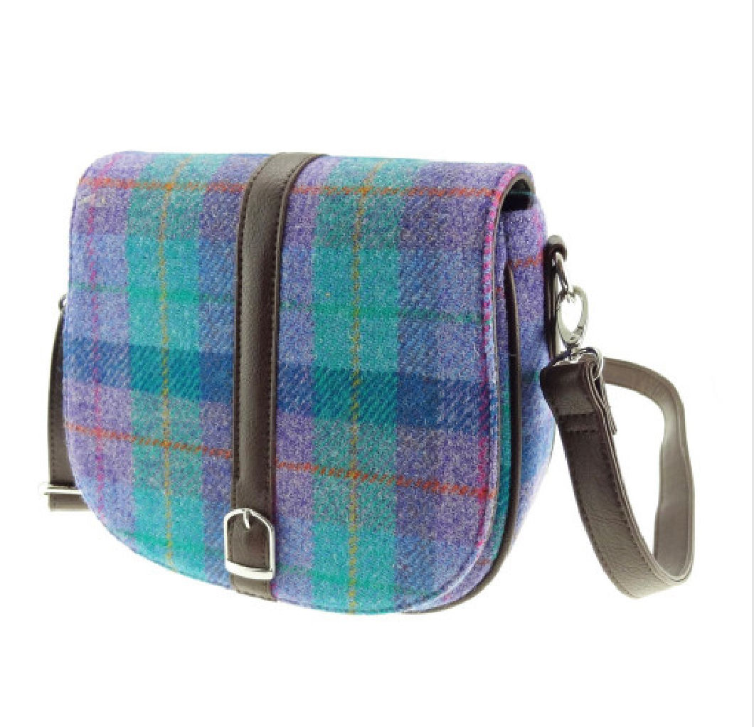 Harris Tweed 'Beauly' Shoulder Bag in Green & Purple Tartan