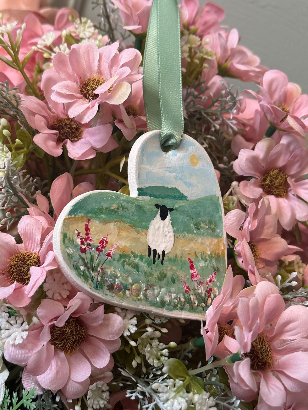 Thumbnail: Hand painted clay heart - Springtime (10) 