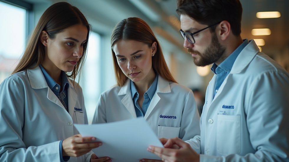 Eye-level view of a research team discussing their project