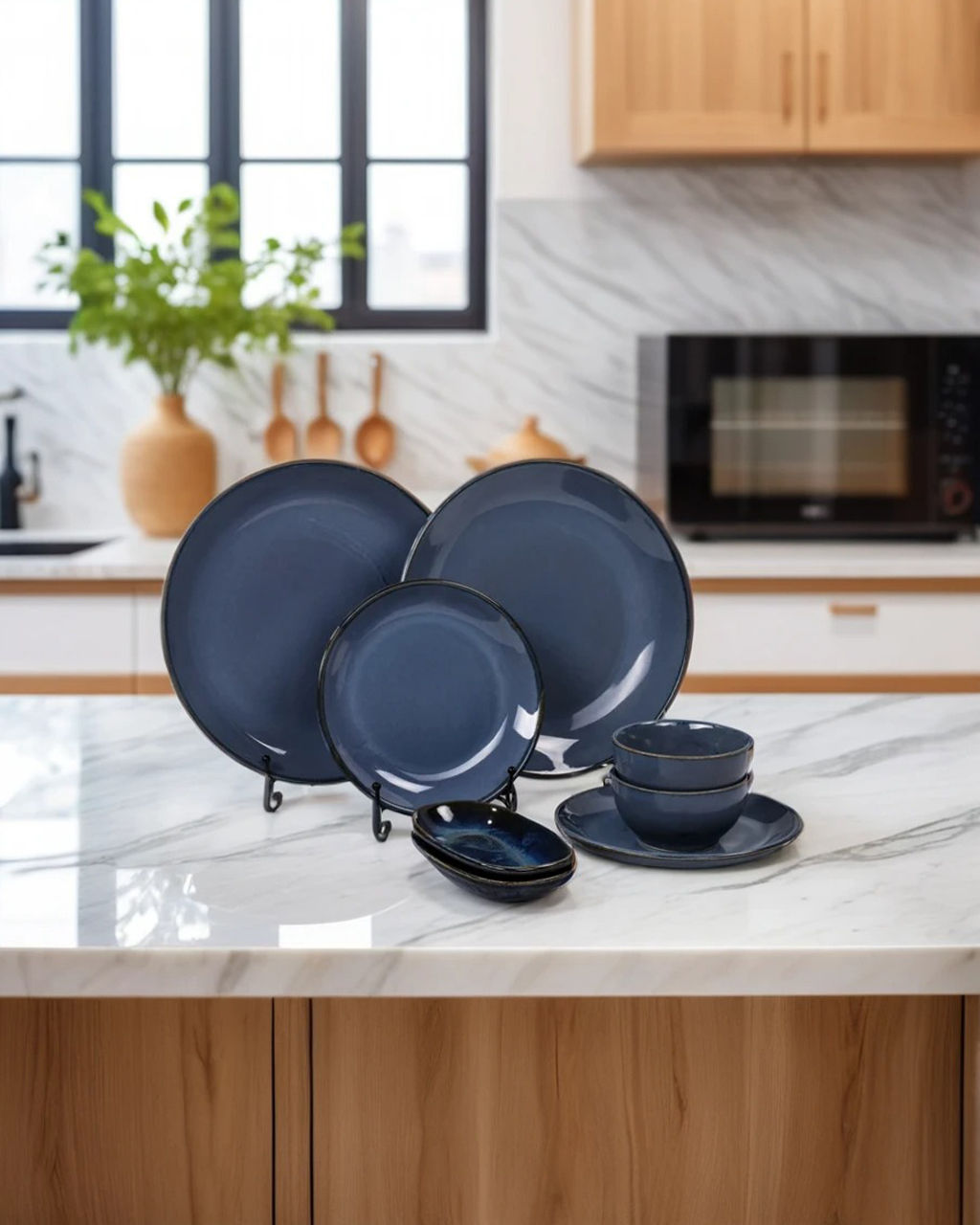 Attractive Gray Handcrafted Stoneware Dinner Set for 2