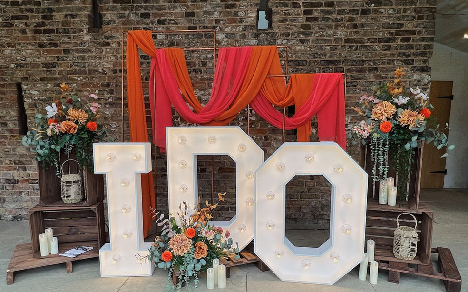 I DO large light up letters at barn wedding venue in Gloucester.