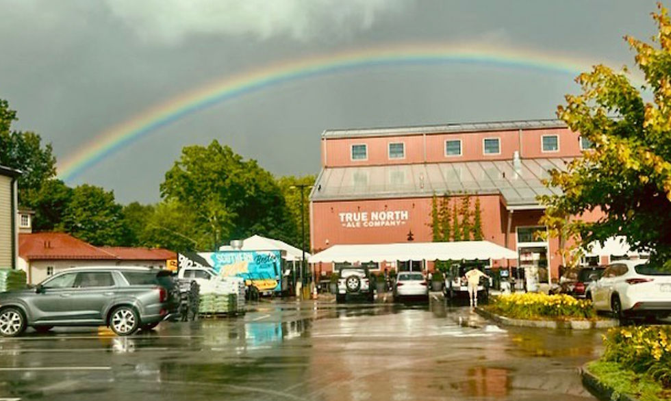 Eye-level view of True North Ales sign at the entrance of the market