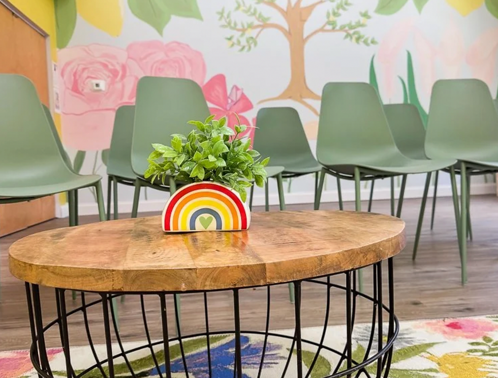 Eye-level view of a cozy and welcoming doula office space
