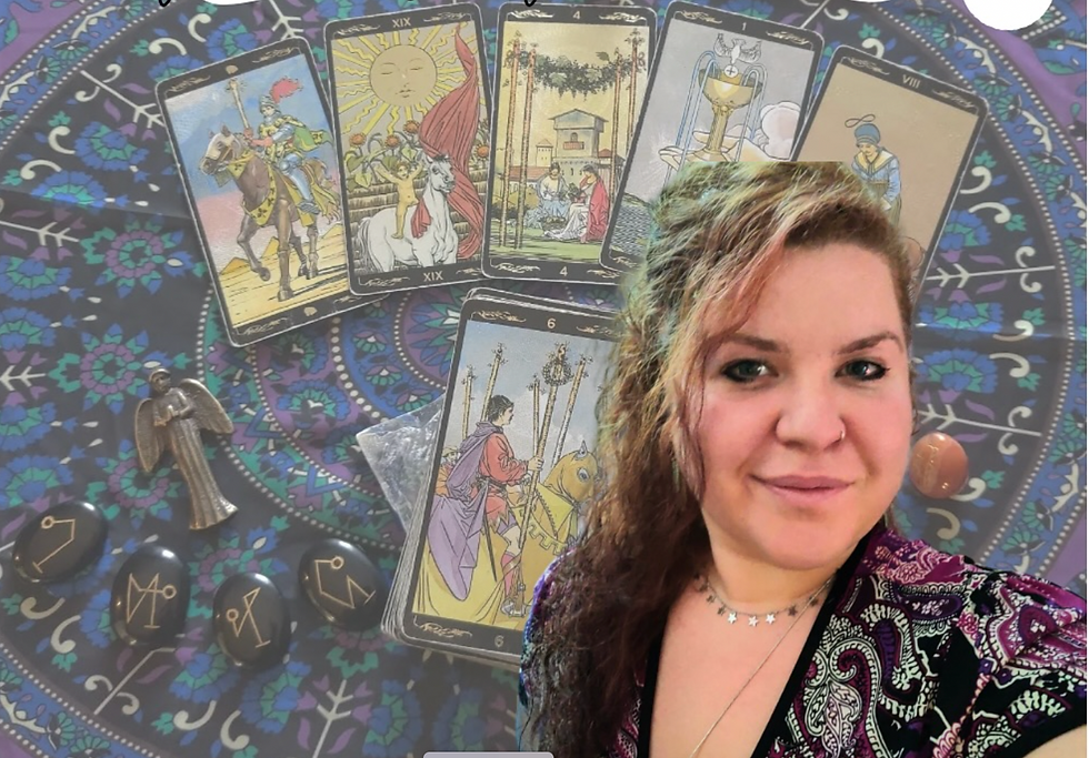 High angle view of an array of tarot cards displayed for reading sessions