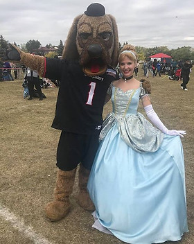 Calgary Stampeders Mascot Ralph with Dazzling Princess Parties Cinderella