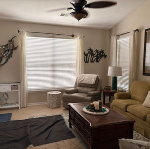 Living Room with blinds & curtains