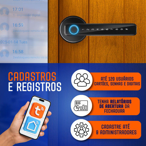 Miniatura: Fechadura Biométrica UmikSmart Digital Aço Tuya Preto