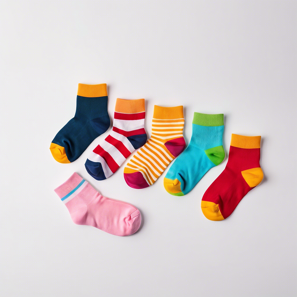 Different colors and designs of toddler socks.