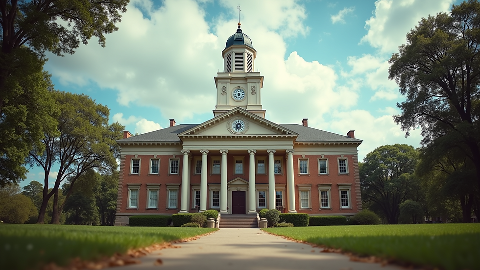 Eye-level view of a historical courthouse building